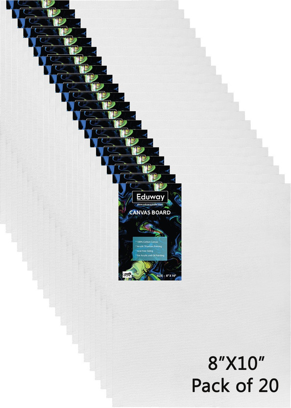 Eduway 8X10 Inch Canvas Board, 100% Cotton Medium Grain Primed Canvas Board (Set of 20)(White)