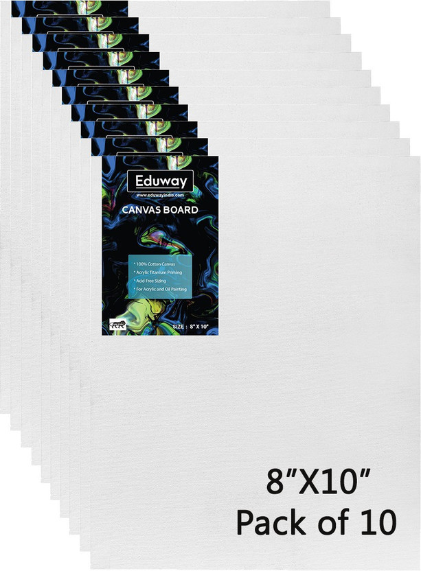 Eduway 8X10 Inch (20x25 cm) Canvas Board, with 4mm MDF Board Backing, for Painting Cotton Medium Grain Primed Canvas Board (Set of 10)(White)