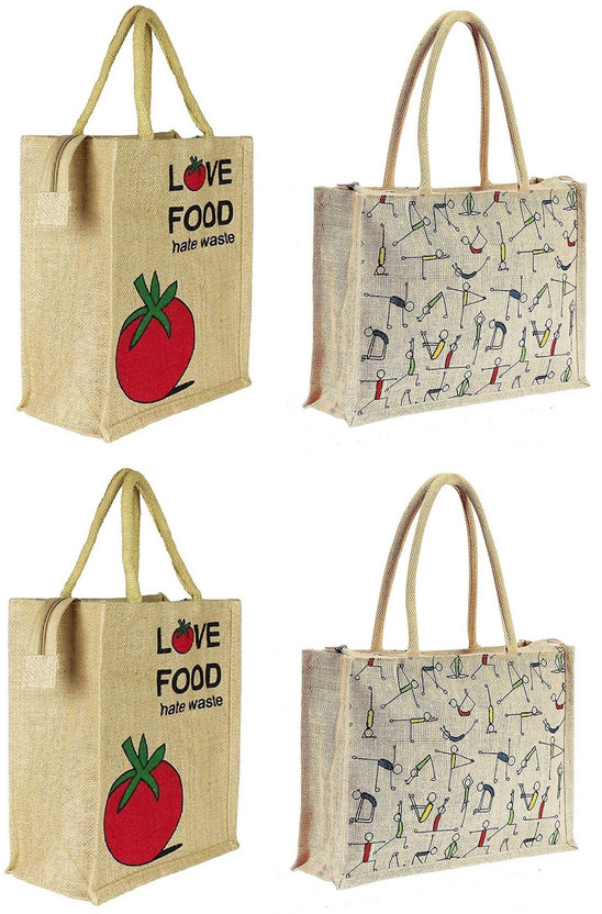 Ameyson Ameyson Jute Bag For Men , Women and Childern use for Lunch Box ,Office , School ,Shopping ,Piknik etc and Eco Friendly Bag Pack of 4 Grocery Bags(Multicolor) - Flipkart Deal