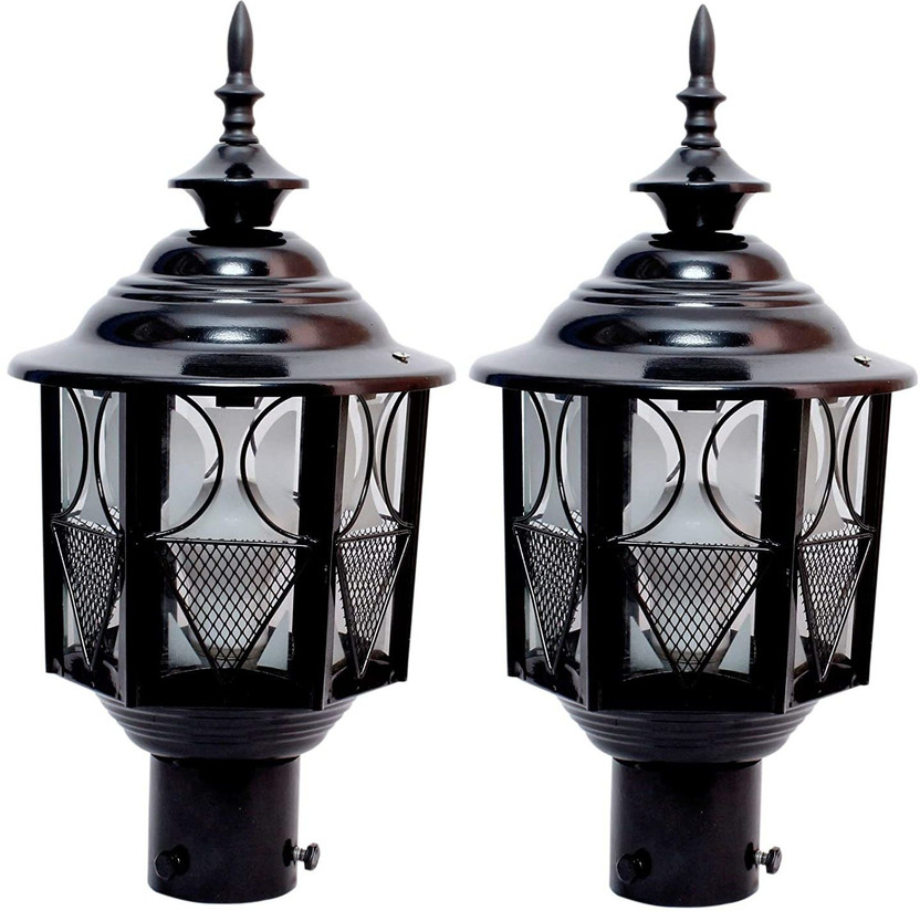KINIS KIN-METRO Modern Shape /Pillar for Home, PACK OF 2 Gate Light Outdoor Lamp(Black, Clear)