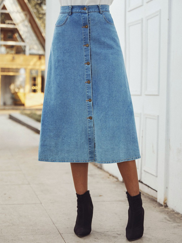 Urbanic Solid Women A-line Blue Skirt 