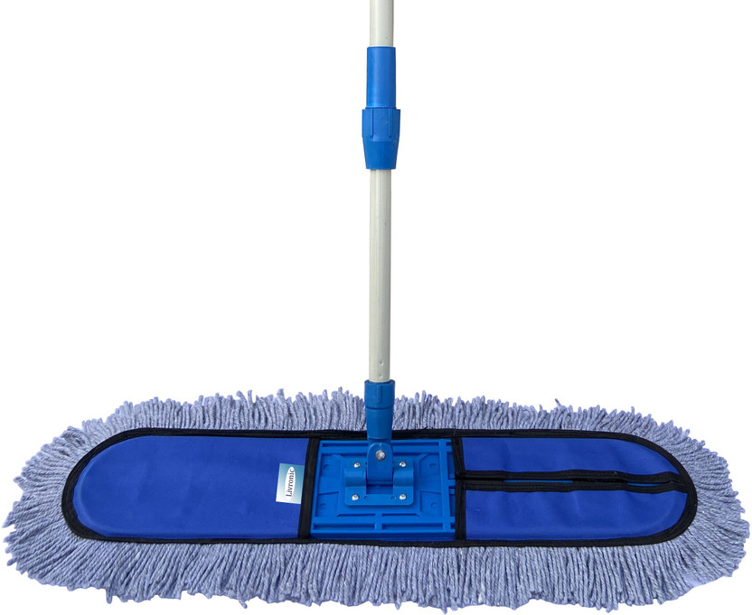 Livronic Wet and Dry Flat Floor Mop (18-Inch) with 4 feet Handle Microfiber and other fibre refill| Easy to Use Floor Cleaning Mop | Home | Office | Hotels | Hospitals | 18inch Head mop | 4 Feet Handle with very strong Handle easy to Adjust Size Wet & Dry Mop(Blue, White)