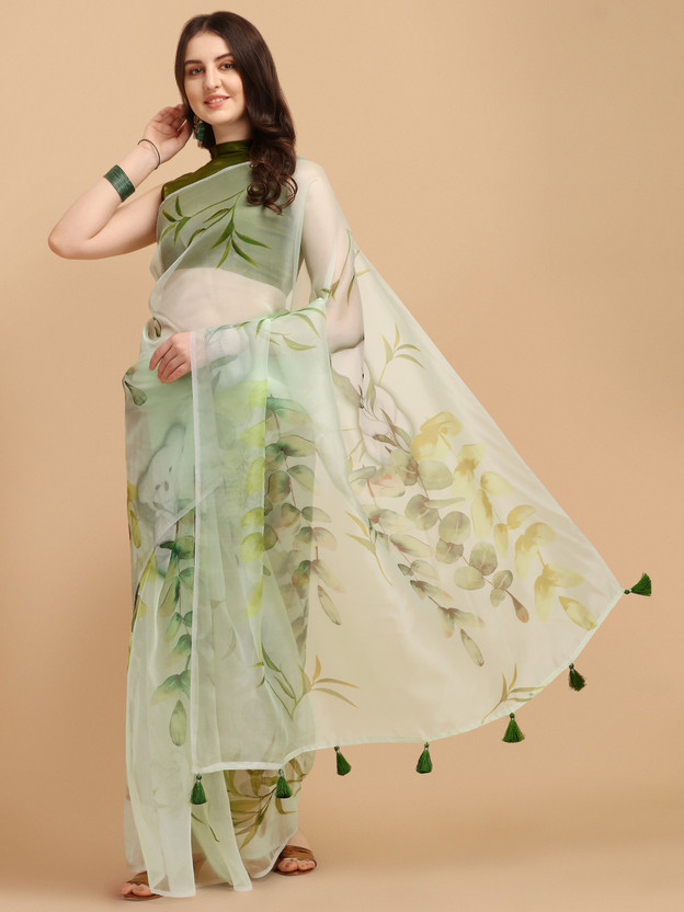 green floral organza saree