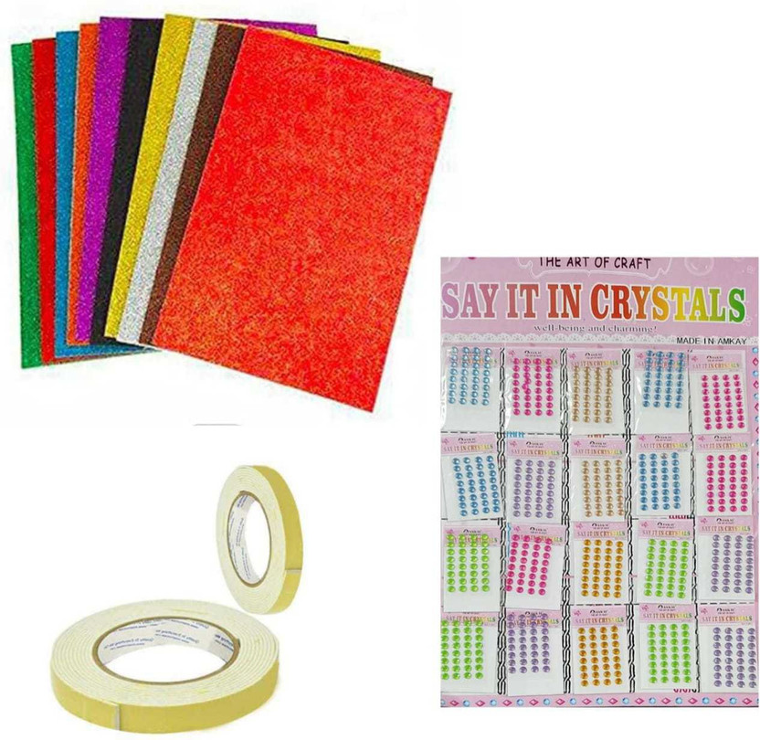 imtion imtion 3 in 1 ( 10 Glitter Eva Foam Sheet + 2 Pcs Dual Sided Eva Foam Tape + 640 Bead multi color decoration material ) art craft kit - Flipkart Deal