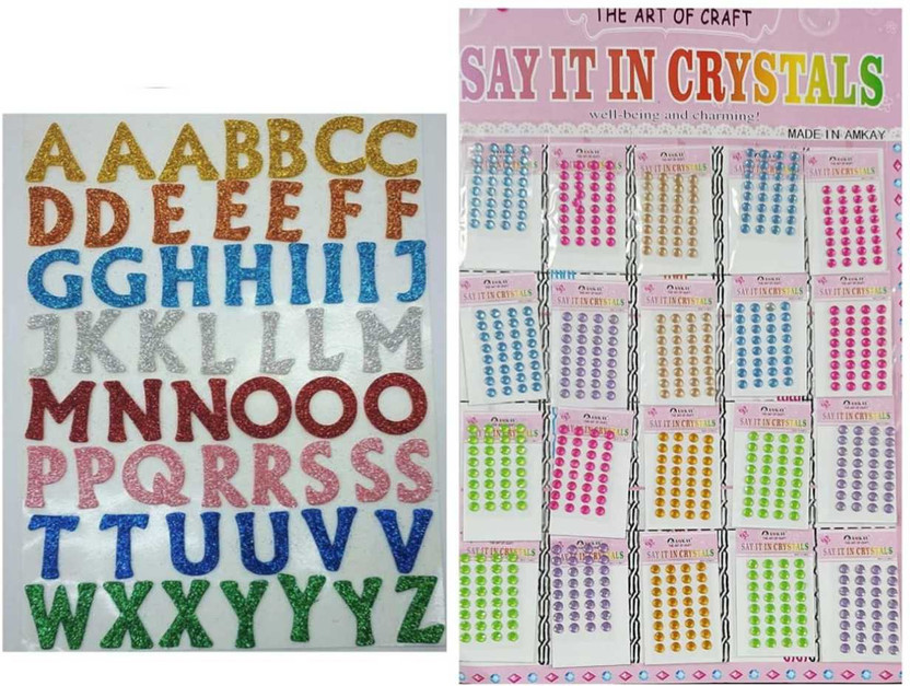imtion 2 in 1 ( ABCD Craft Glitter alphabet + 640 beads multi color ) Decoration material