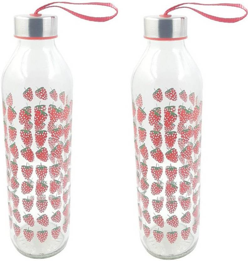 Greendrop Glassware Fresh Strawberry Printed Glass Water Bottle 800 ml