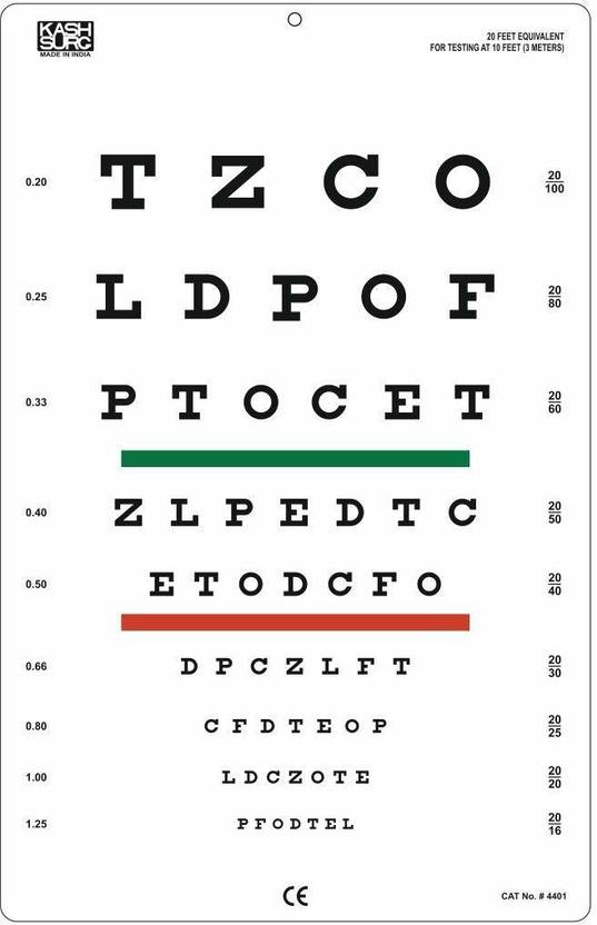 ECP Eye Chart for Ophthometric Chart with Red/Green Lines (10 ft Ecp Eye Test Chart