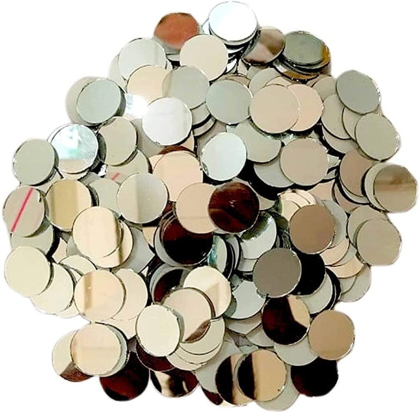 imtion ( 100 Pcs Round Mirror ) for Embroidery Works, Size -14MM x 14MM, Color- , Shape - Round,Art and Craft, Decoration Material