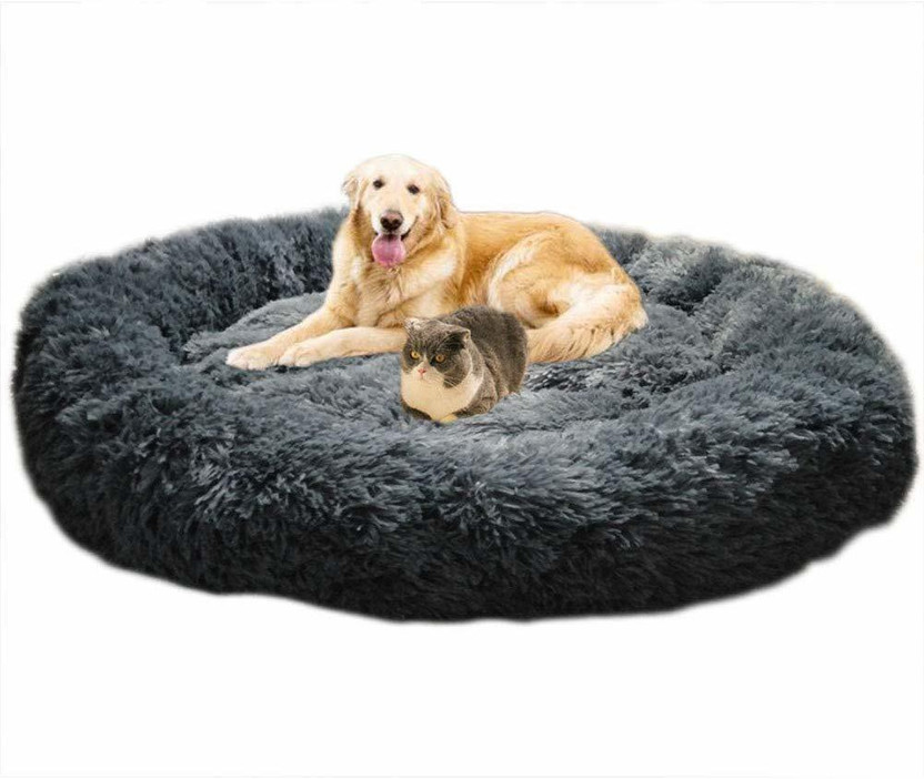 Fluffy Fluffys Luxurious Deluxe Soft Fabric Dog Bed Washable Sofa Round Cushion L Pet Bed(Fluffys)