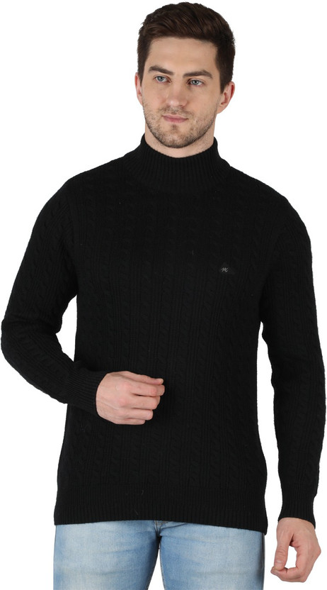 High Neck Casual Men Black Sweater 
