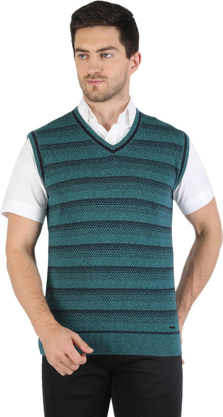 V Neck Casual Men Green Sweater 