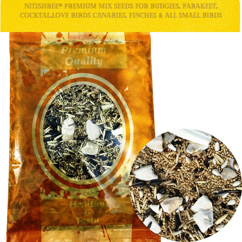 Nitishree Premium Special Bird Food for 18-21 Types of Mix Seed with Broken cuttlefish bone for Budgies, Cocktails,Love Bird, Finches & Small Birds( 4000 gm) Nuts 4 kg (4x1 kg) Dry New Born, Adult, Young, Senior Bird Food