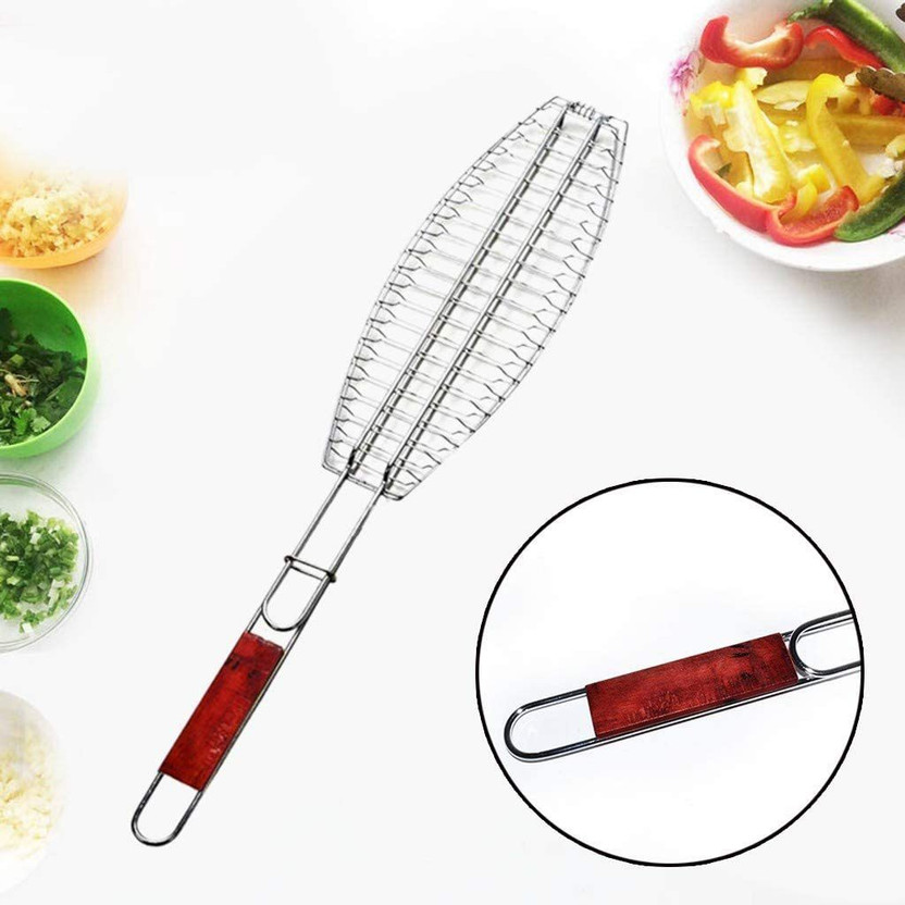 Amulakh Amulakh Stainless Steel BBQ Fish Grill Charcoal Grill with Plastic Handle for for Vegetables, Camping Outdoor Fish Grill Net & Meat Grilling Cooking Tool Outdoor Kitchen Tool Fish Basket Grill(Pack of 1) - Flipkart Deal