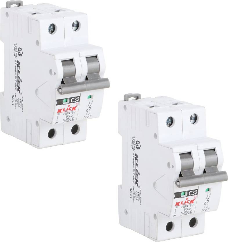 KLICK Dual Pole MCB, DP Circuit Breaker, Miniature Circuit Breaker (32A