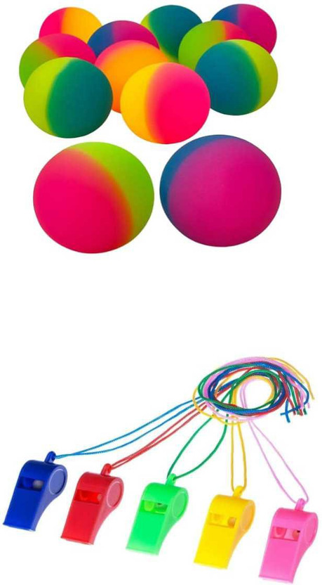 imtion 2 in 1 ( 1 Pcs Whistle + 1 Pcs Bouncing jumping ball any colour ) Nylon Treaded Party Favors, Bulk Toys, and noisemakers for Boys and Girls- Multi Color