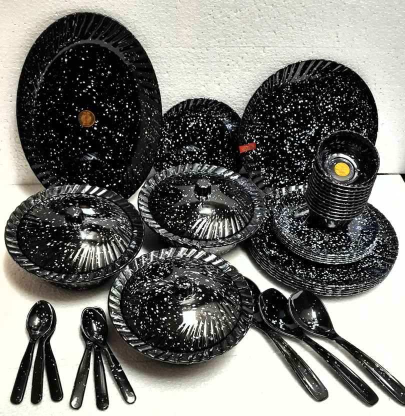 Radhe Crockery Pack of 40 Melamin Black Marvel Dinner Set(Black)