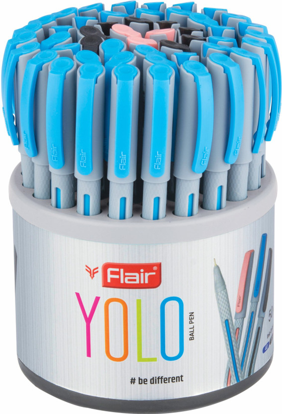 FLAIR Yolo 0.6 mm Tumbler | Light Weight Sleek Body With Smooth Writing Ball Pen(Pack of 50, Ink Color - Blue, Black ,Red)