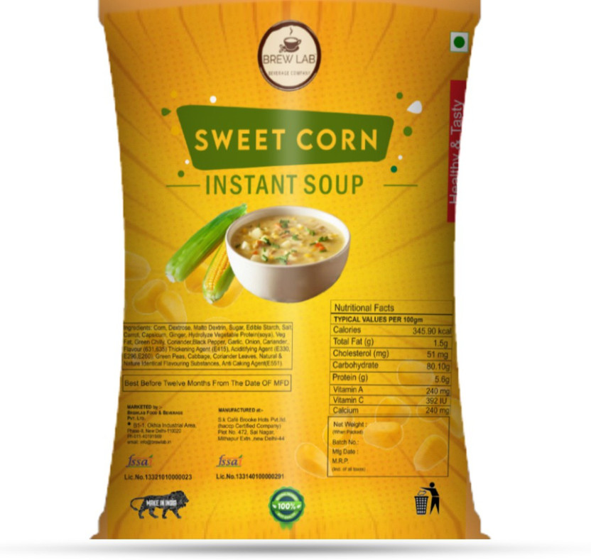 Brew Lab Ready To Cook Instant Healthy Veg Sweet Corn Instant Soup Powder | Easy to Prepare |(1 kg)