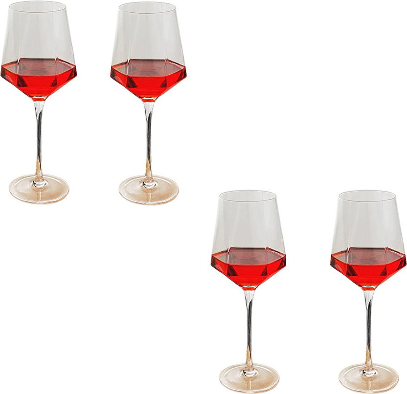 DKOR'HOM (Pack of 4) Diamond Cut Champagne Bordeaux Stem Crystal Clear Wine Glass Drinkware Kitchen Dining Glass Set Wine Glass(600 ml, Glass, Clear)