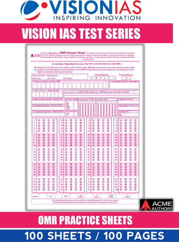 Vision IAS Test Series OMR Sheets UPSC Prelim 100 OMR Sheet Of 100 MCQ(Paperback, P.v.thorat)