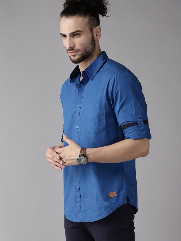 Roadster Men Solid Casual Blue Shirt