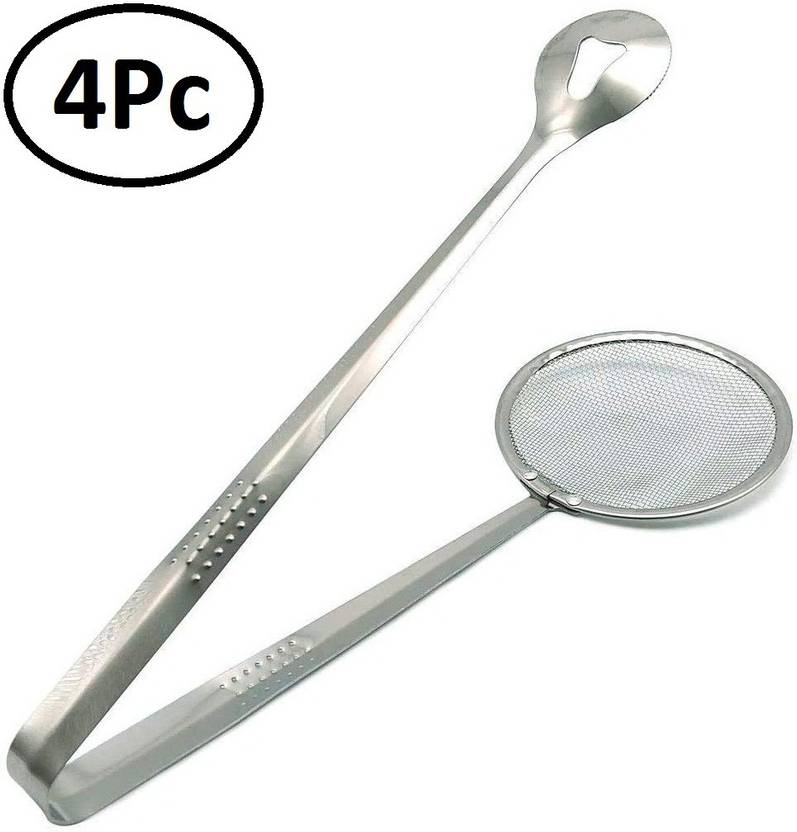 Sale Gali Frying Tong with Clip and Mesh Strainer for Kitchen (4Pc) 10