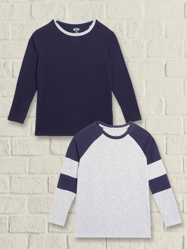 UTH by Roadster Girls Solid Pure Cotton T Shirt  (Dark Blue, Pack of 2)