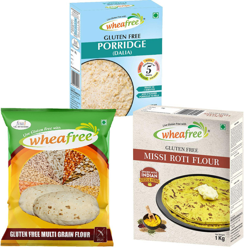 wheafree Gluten Free Combo (Pack of 1 Kg Flour+Porridge 500 gm+Missi Roti 1Kg) Certified Gluten Free Combo(Gluten Free Flour: 1Kg, Porridge: 500g, Missi Roti Atta: 1Kg)
