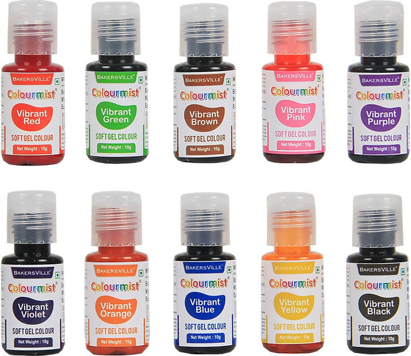 Colourmist Soft Gel Paste Vibrant Food Color Set Assorted 10g each, Pack of 10 Vibrant Colours - BV 3045 Multicolor(100 g)