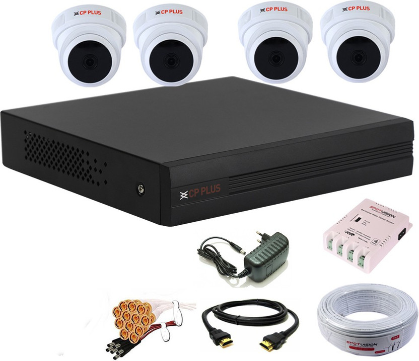 CP PLUS 4 Channal HD DVR 1080p 1Pcs,Dome HD Camera Plug-n-Play Crystal IR LEDs for clearer Night Vision 2.4 MP 4Pcs,combo set Security Camera(4 Channel)