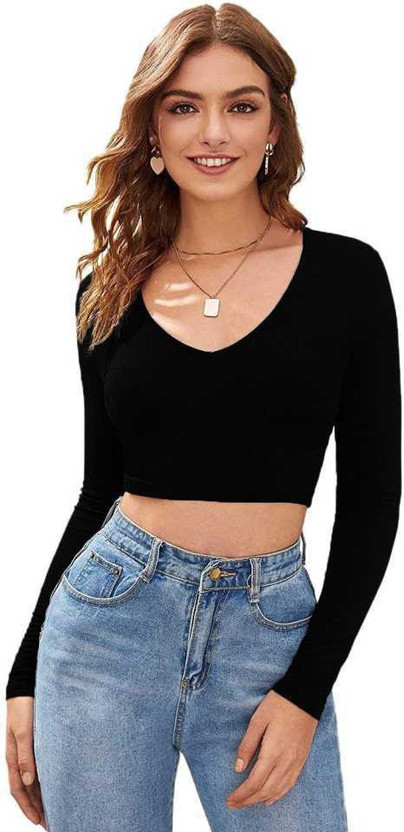 london belly Casual Solid Women Black Top