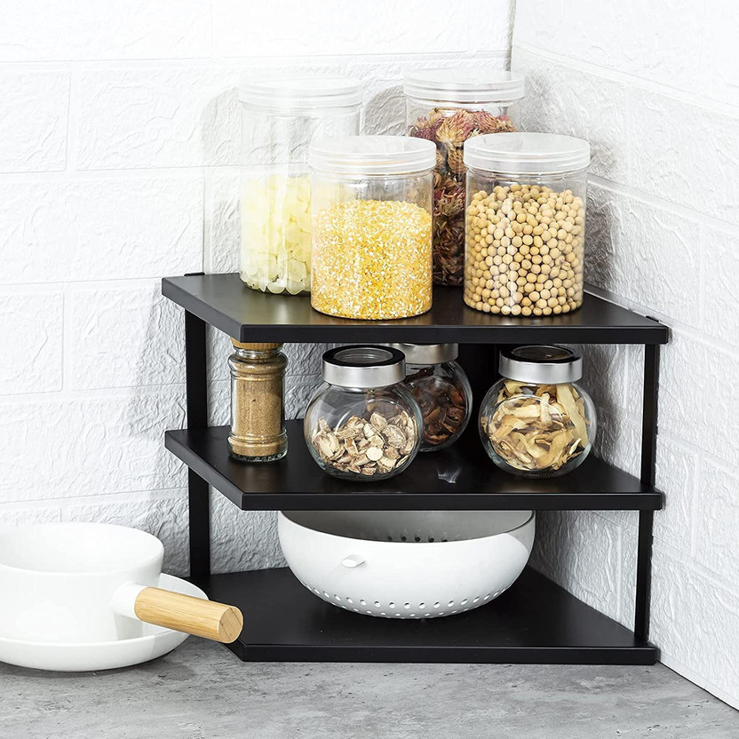 AppEasy Utensil Kitchen Rack Iron Spice Rack, Cabinet Organizer Pantry Organization and Storage - Bathroom Counter-top Triangle Shelves Black