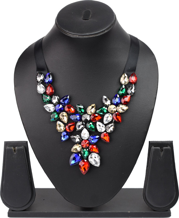 Glass Stone Statement Choker Necklace 