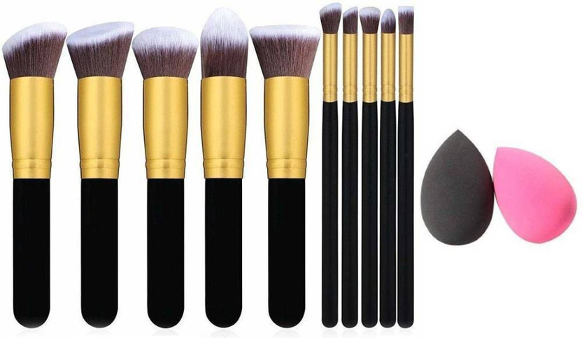 klaty klaty Make Up Brushes, 10Pcs Natural Bamboo Professional Makeup Brushes Set Foundation Blending Brush Tool Cosmetic Kits Makeup Set Brushes+ Professional Makeup Sponge, Foundation Blending Beauty Sponge, Beauty Blender Puff Sponge for Powder, Cream, Makeup Sponge 2 Pcs (Pack of 10)(Pack of 12) - Flipkart Deal