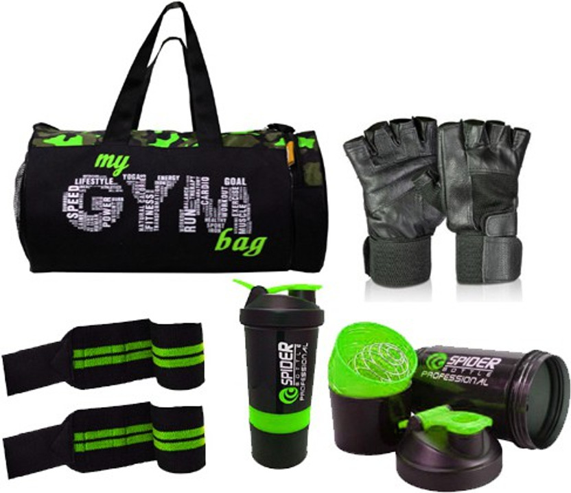 L'AVENIR FITNESS MY GYM BAG (CAMOUFLAGE PATTERN) + GYM Shaker + Wrist Wrap + GLOVES Fitness Accessory Kit Kit