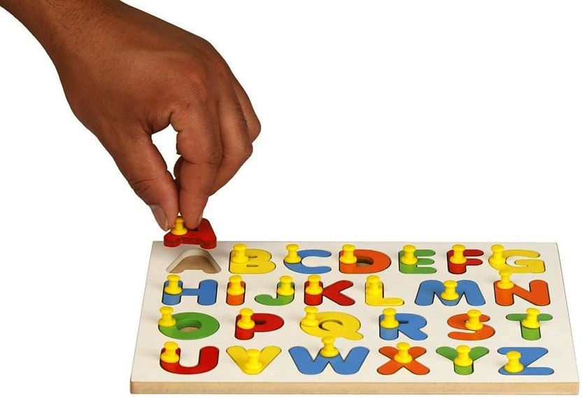 SHALAFI Best Buy High Quality Wooden Alphabet Upper Case Puzzles with Knobs for Kids | Multi Educational 26 Letter English Alphabet Learning | Kindergarten Language Development Puzzles ABCD Puzzle Board Educational Board ABCD Alphabet matching toy Early Learning & Educational Toys Play, Read & Learn