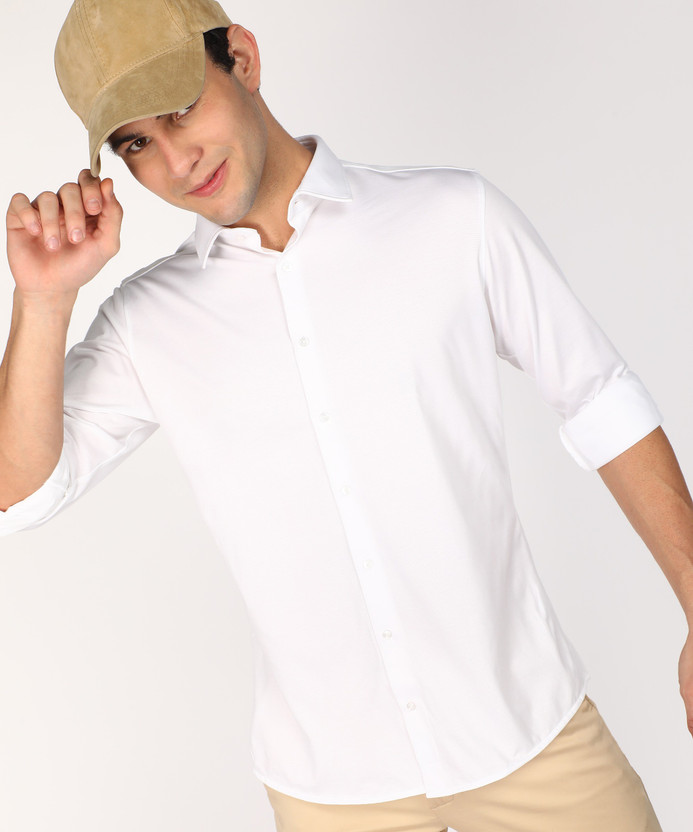 VAN HEUSEN Men Self Design Formal White 