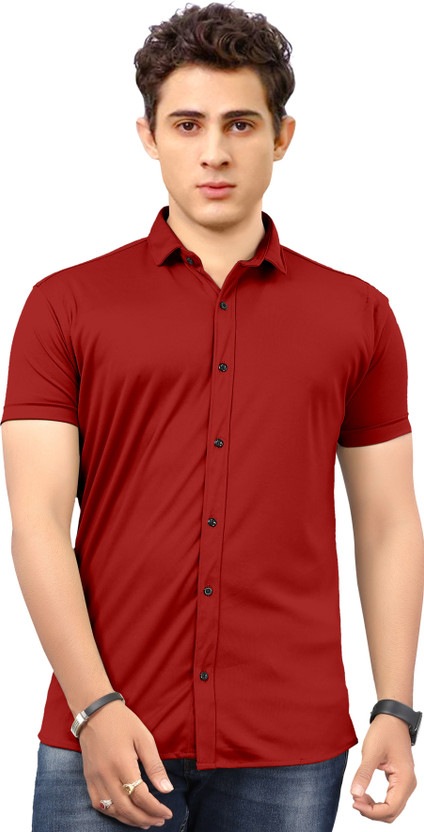 fashion Men Solid Casual Maroon Shirt 