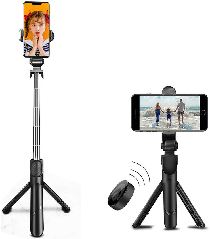 G2L Portable selfie stick Wireless Bluetooth Remote Control Mini Telescopic Stick Tripod(Black, Supports Up to 1500 g)