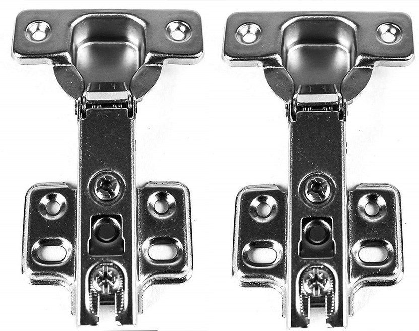 PhoeEntM - 2 Pcs - Auto Concealed Cabinet Hinges for Full Overlay Door, 0 Degree Crank, for Table door, cabinet, Silver, pack of 2 Pcs (1 Pair) Concealed Hinge(Nickel Coated Pack of 2)