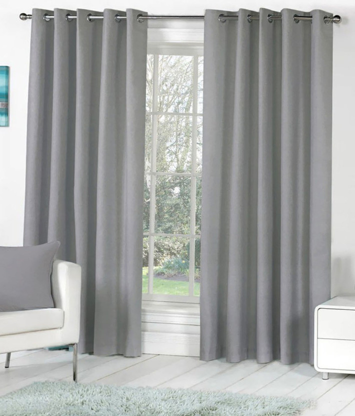 Homefab India 213.5 cm (7 ft) Door Polyester Transparent Curtain (Pack Of 2)(Grey, Solid)