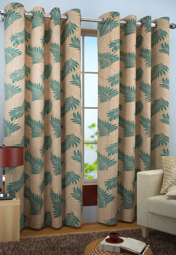 Homefab India 152.5 cm (5 ft) Window Polyester Semi Transparent Curtain (Pack Of 2)(Light Blue, Floral)