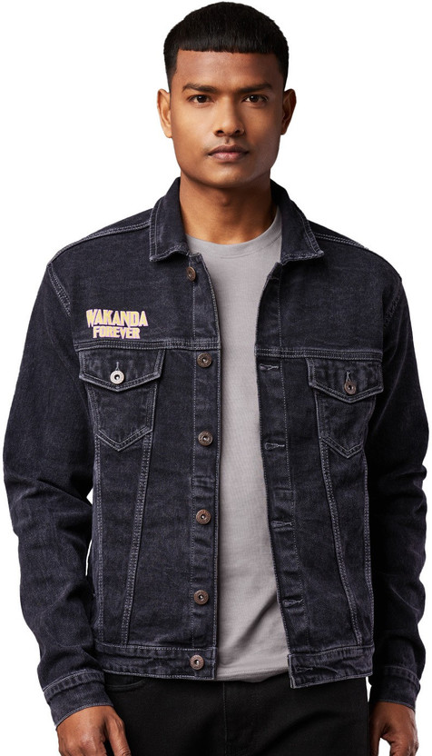 mens denim jacket with grey sleeves