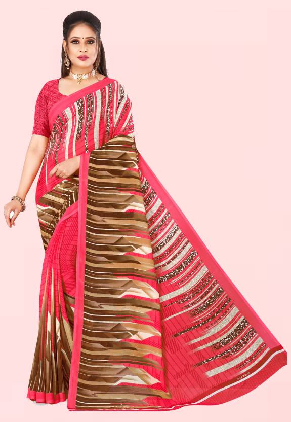 Anand Sarees Printed, Striped Daily Wear Georgette Saree  (Pink)