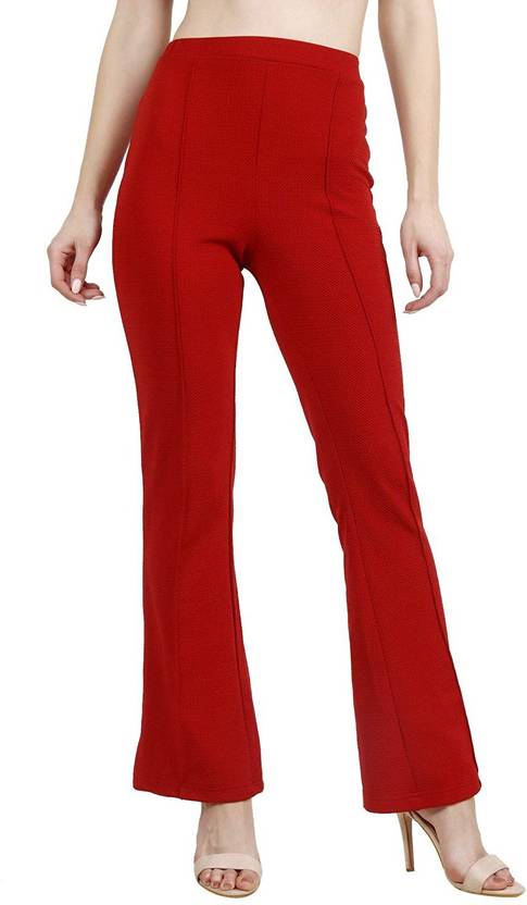 KOTY Women Regular Fit Maroon Polyester Trousers