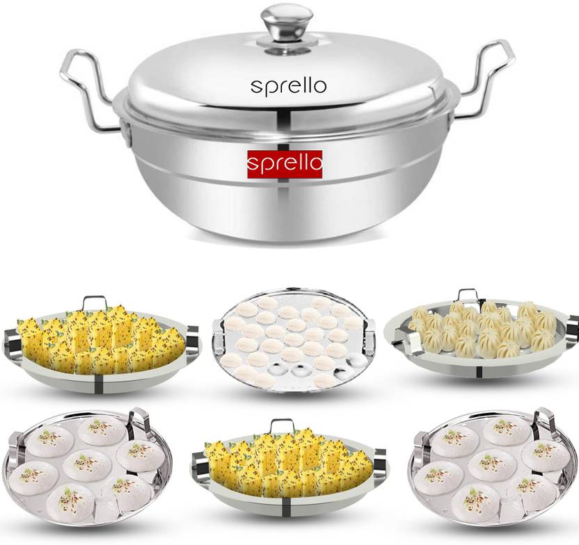 Sprello Stainless Steel Idli, dhokla, patra cooker Multi Kadai with Induction bottom Induction