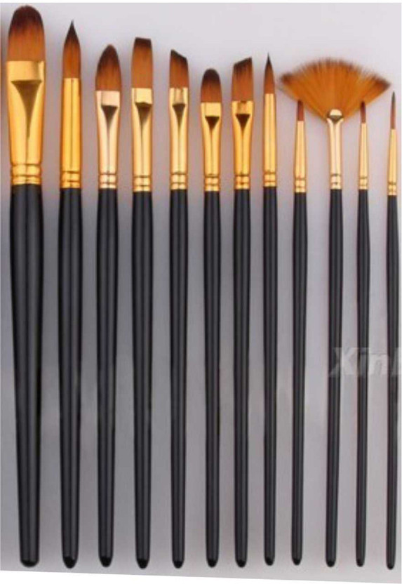 VaasuTraders 12 pcs Artist paint brush for watercolor Acrylicoil painting(Set of 12, Black, Golden)