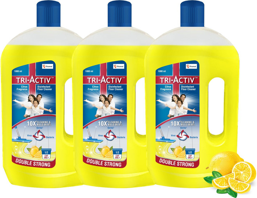 Tri-Activ Disinfectant Floor Cleaner Double Strong Half Cap 10X Cleaning Kill 99.9% Germs Citrus(3 x 1000 ml)