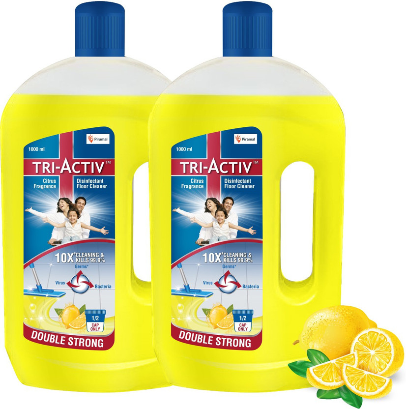 Tri-Activ Disinfectant Floor Cleaner Double Strong Half Cap 10X Cleaning Kill 99.9% Germs Citrus(2 x 1000 ml)