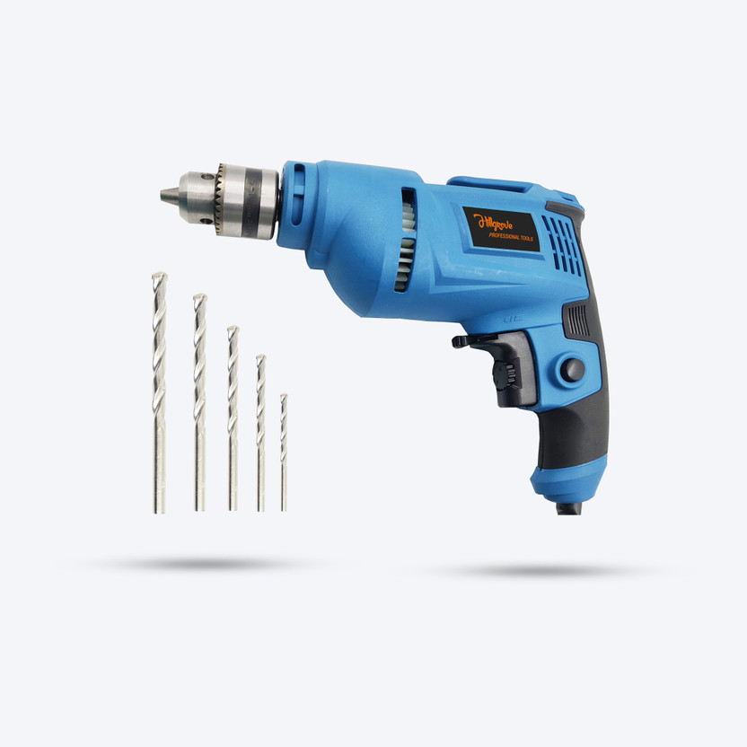 Hillgrove HGPD2M2 All Purpose 500W Drill Machine with 5 Drill Bits for Making Holes in Metal/Wood/Concrete with Reverse Rotaion and Variable Speed Pistol Grip Drill(10 mm Chuck Size)